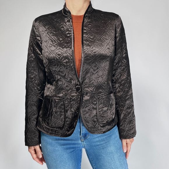 Banana Republic Womans Blazer Quilted Jacket Brown Silk Size L - Picture 10 of 11